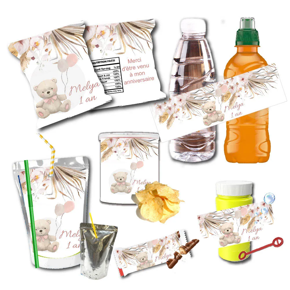 Pampas Grass Decor - Adesivos Impermeáveis Personalizados com Tema Urso
