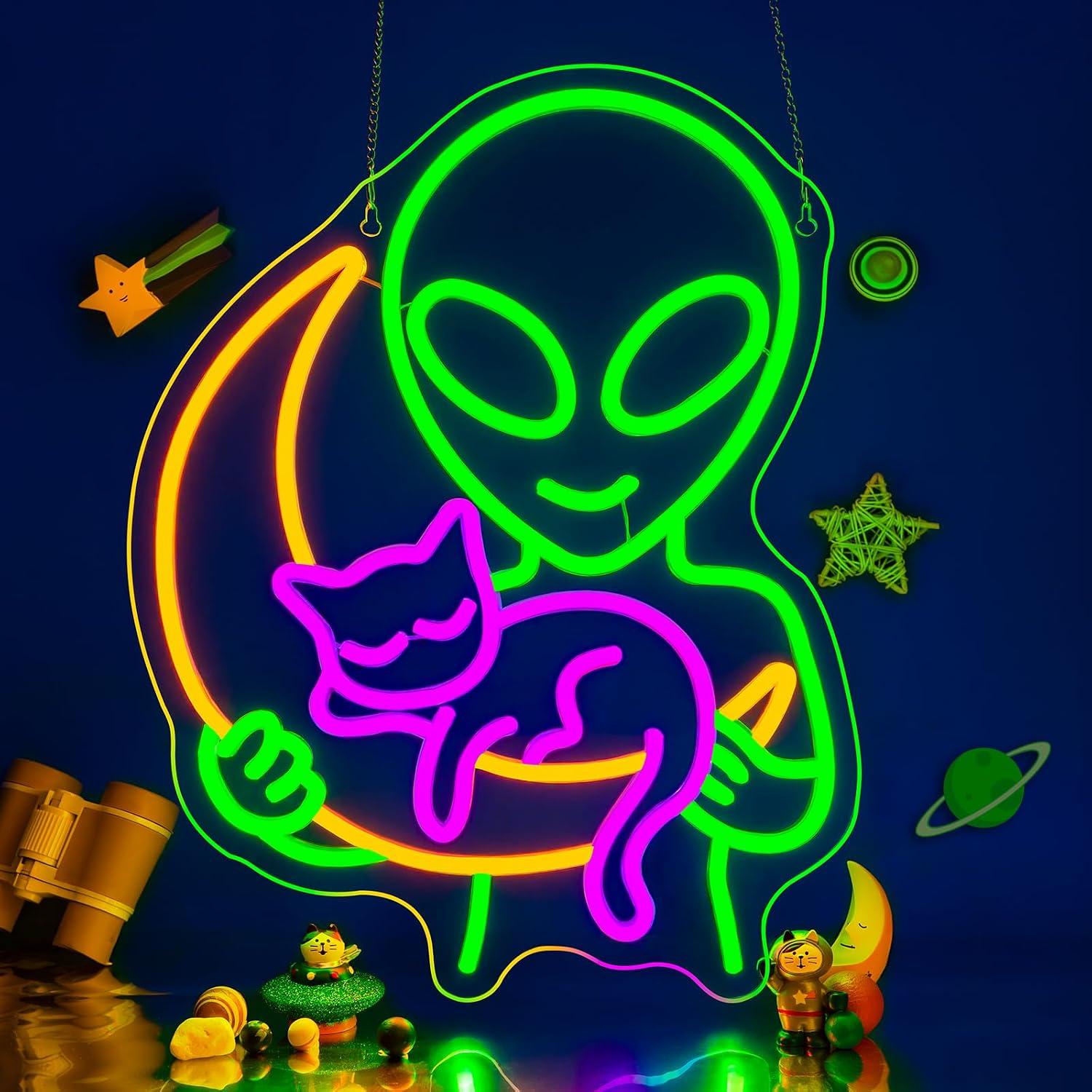 Home Decor Theme - Letreiro de néon Alien Cat, luzes